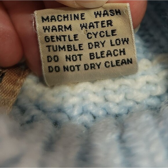 Diane Von Furstenberg Vintage Sweater Mock Neck 3/4 Sleeve 80's Blue White Large - Picture 6 of 10